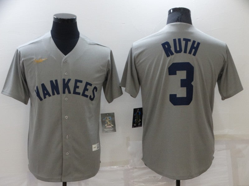 Men's New York Yankees Babe Ruth #3 Gray Baseball Jersey